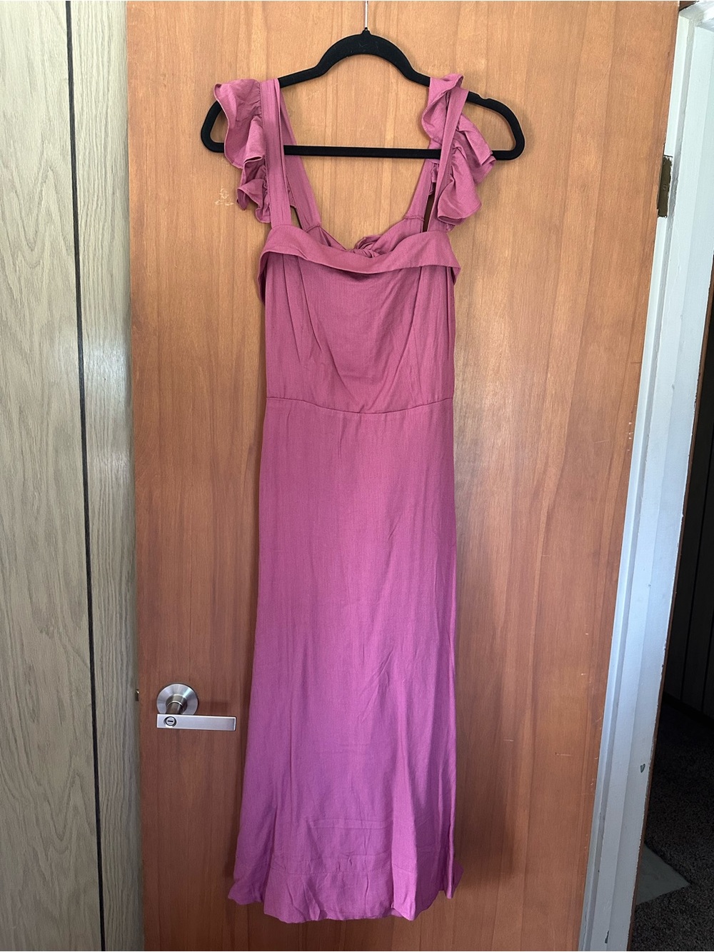 Francesca's Collections Mauve Ruffle-Shoulder Maxi Dress